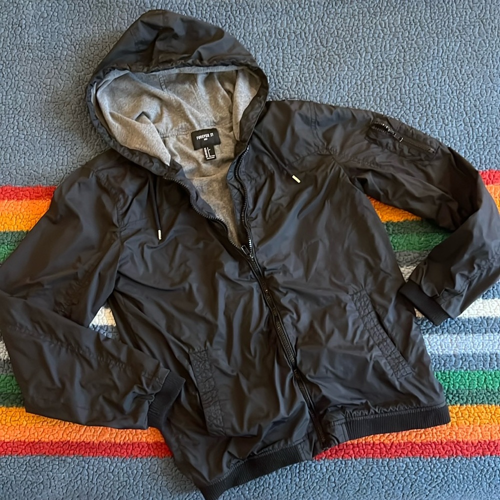 Cotton Lined Windbreaker Hooded Zi-up Jacket